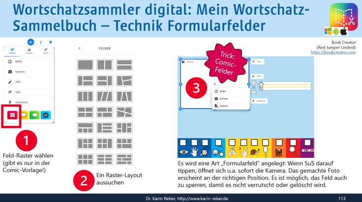 Funktion "Felder" in Book Creator (Red Jumper Limited, https://bookcreator.com