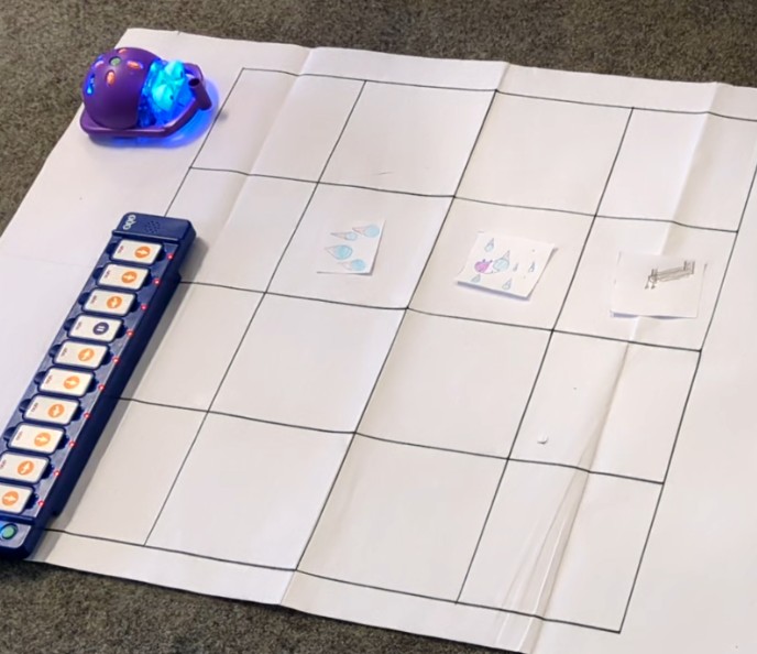 Eine Geschichte wird erzählt mit Blue-Bot und Programmierleiste